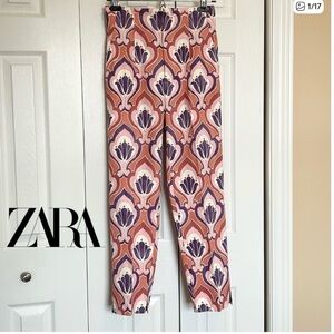 NWOT ZARA Retro Fun Printed Chino Ankle Pants Size 2